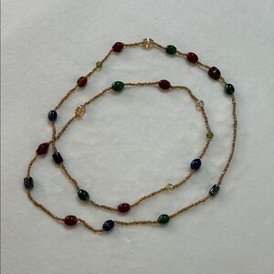 Unique Multicolor Beaded Jewel Toned Long Necklace Y2K